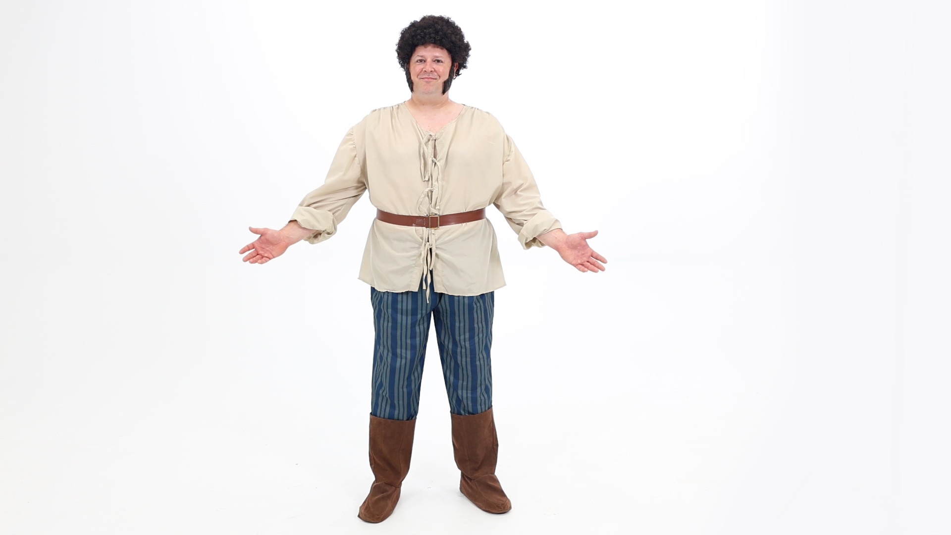 This Princess Bride Fezzik Plus Size Costume is made of 100% polyester and comes with a shirt, pants that have an elastic band, faux leather belt and suede boot tops.